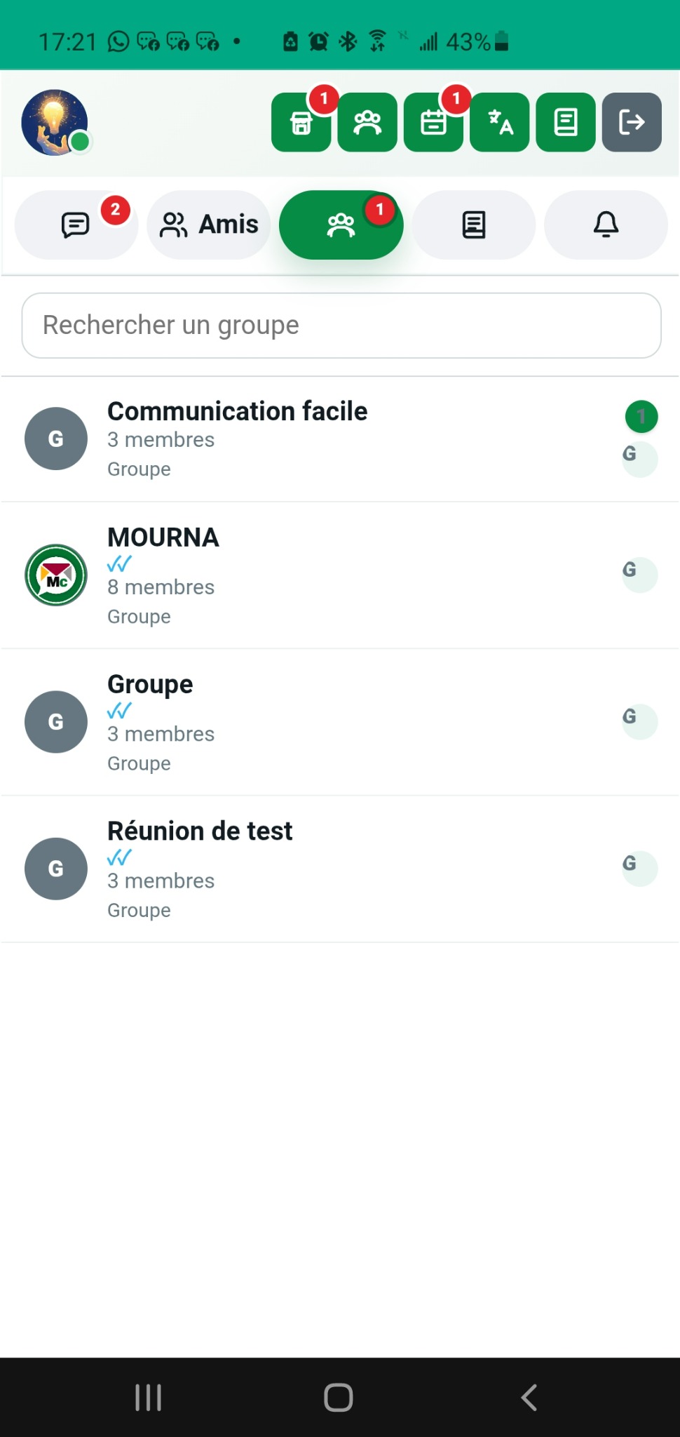 Interface groupes MournaChat